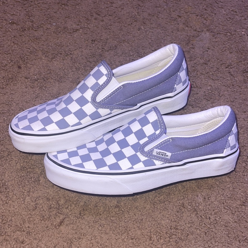 Low Top Gray and White Checkered Vans, Men Size 4.5, Womens Size 6